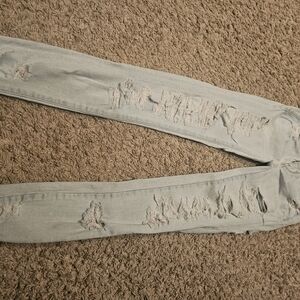 American Eagle Outfitters Light Gray Distressed Skinny Jeans